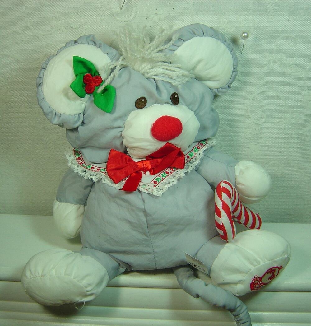 VINTAGE FISHER PRICE PUFFALUMPS NYLON PLUSH GRAY CHRISTMAS MOUSE-1987